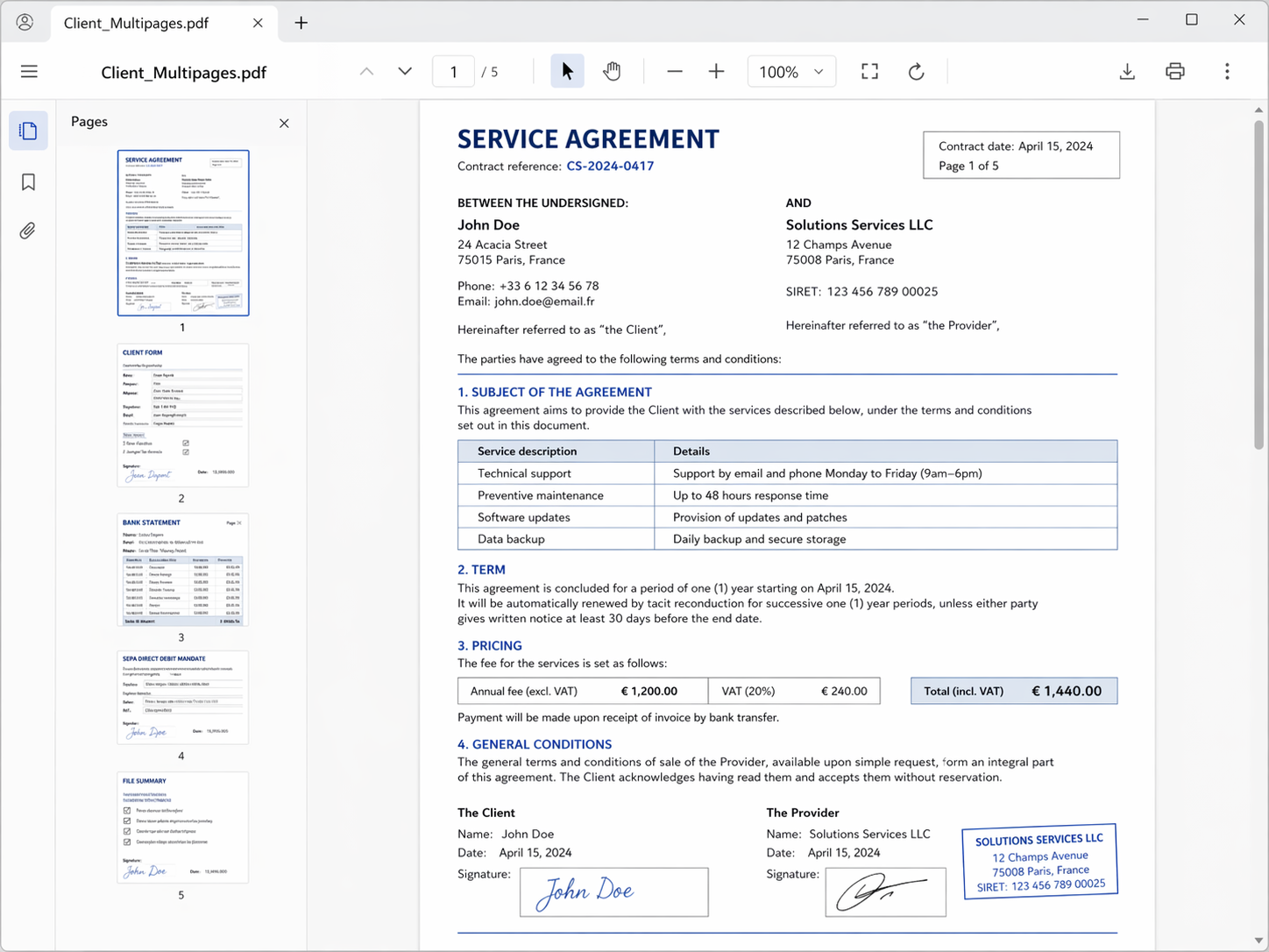 Example of document identification inside a grouped PDF